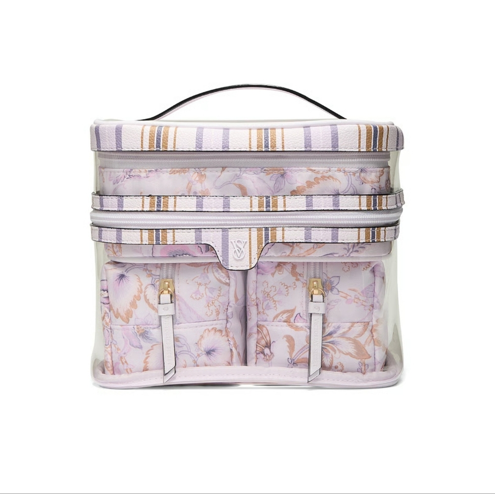 VICTORIA SECRET 4-Pieces Makeup Bag. Lilac Paisley